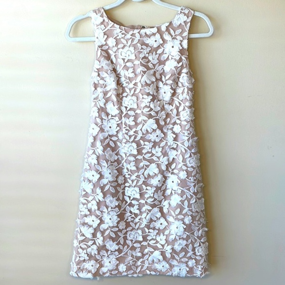 Aidan Maddox White Nude Sleeveless Chiffon Lace Dress Size 0 Retail $220 - Picture 5 of 12